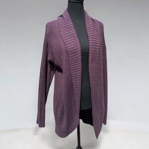 Plum Purple Open Front Knit Cardigan Sweater